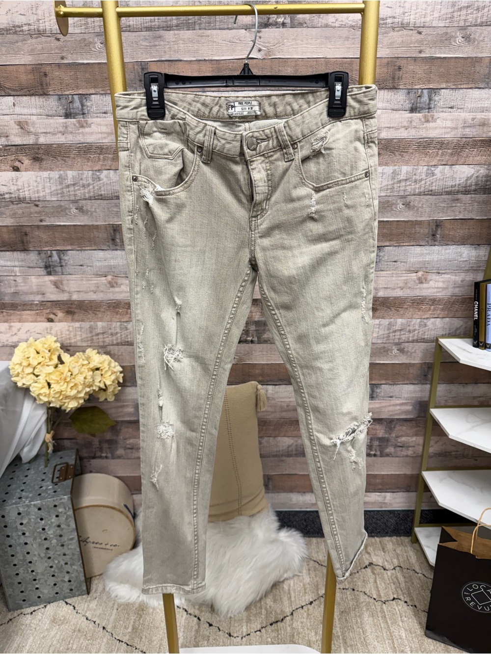 Free People Light Brown Distressed Skinny Jean 28